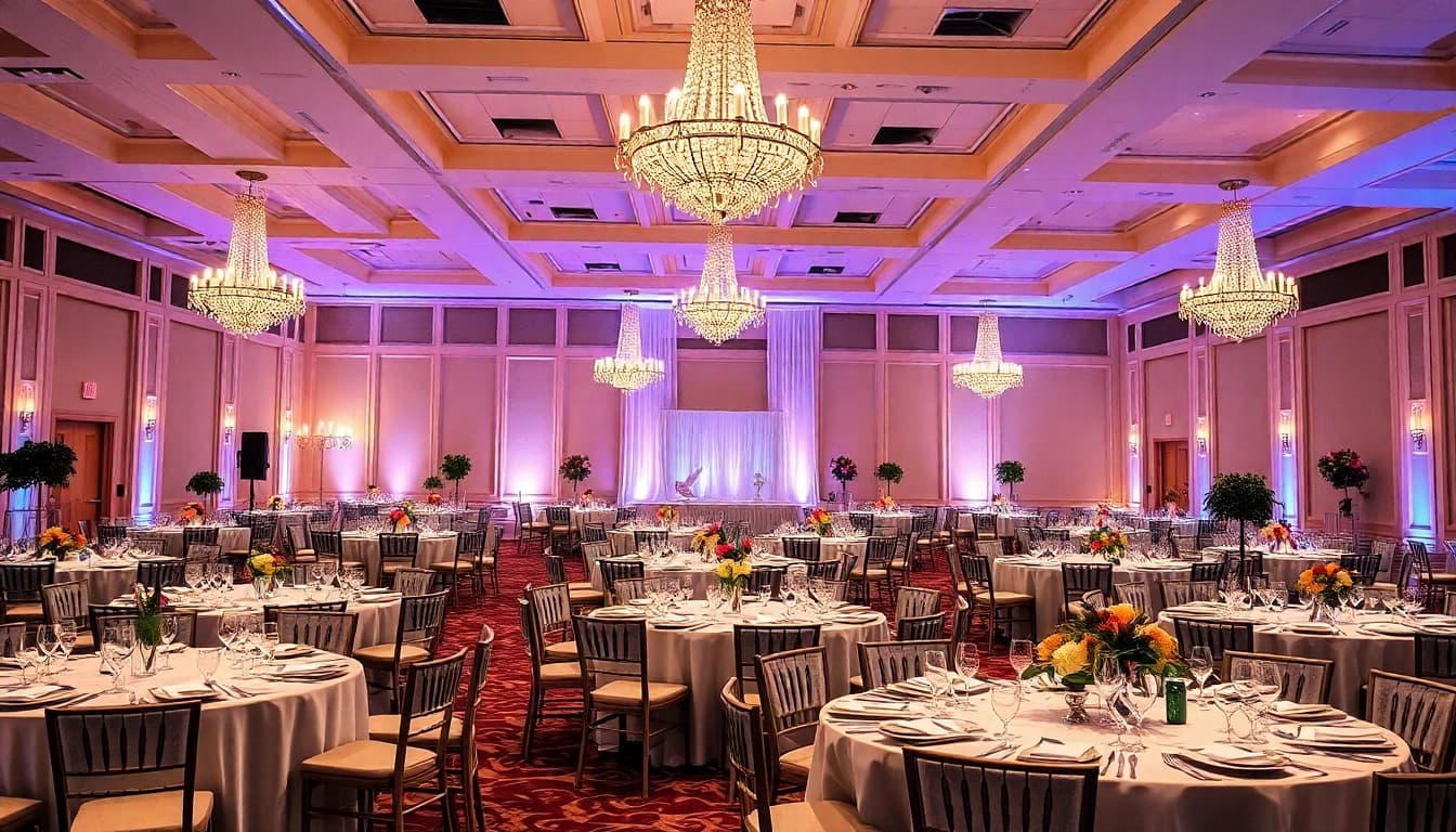 Discover stunning Table Rentals displayed elegantly in a decorated event hall.