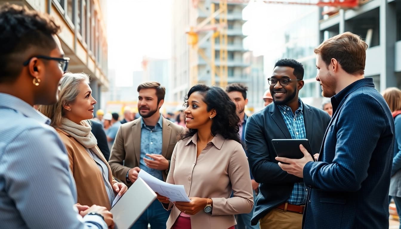 Join dynamic discussions at construction networking events with engaged professionals in an energetic atmosphere.