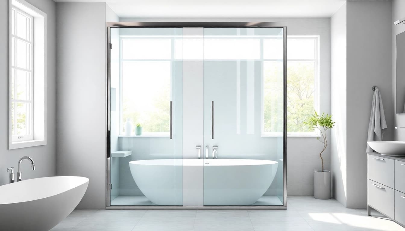 Showcase of glass shower doors highlighting sleek design in a modern bathroom.