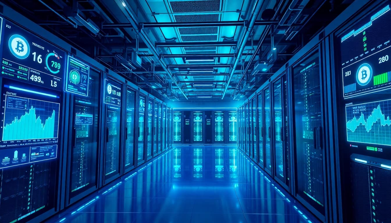 Experience the best cloud mining in a futuristic data center showcasing advanced mining equipment.