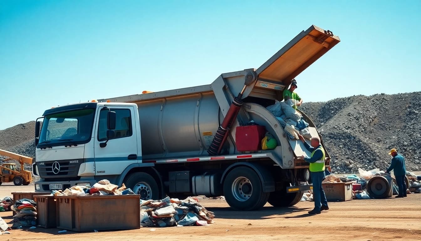 Workers efficiently managing waste at the Bonnyville dump, emphasizing disposal operations.