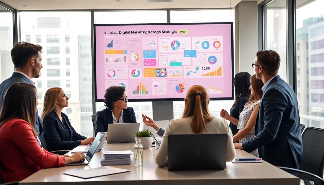 Engage with online marketing edmonton strategies through a dynamic team collaboration in a modern office.