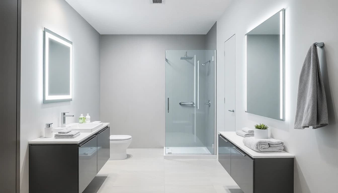 Aménagez votre salle de bain avec sirhona fr, cabines de douche modernes et miroirs LED.