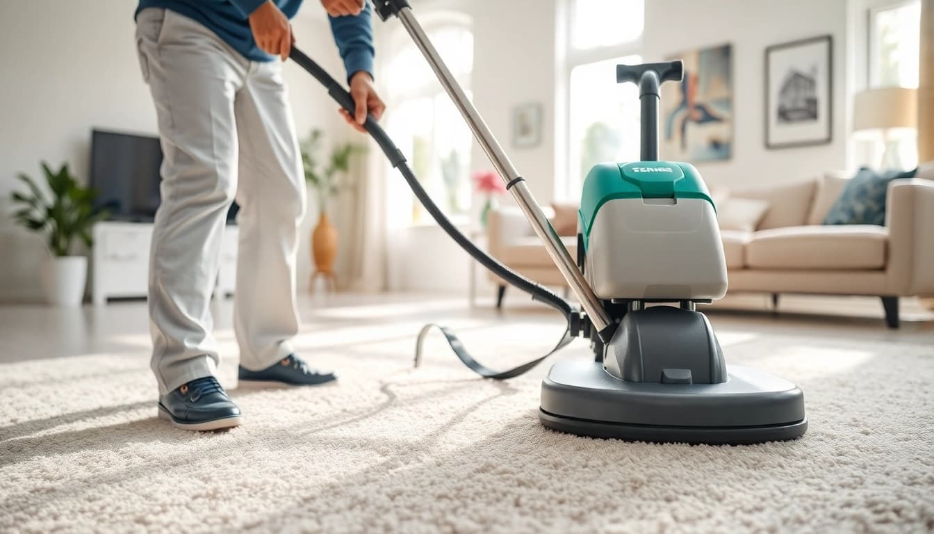 Find the best carpet cleaners near me in action, showcasing professional cleaning in a bright living room.
