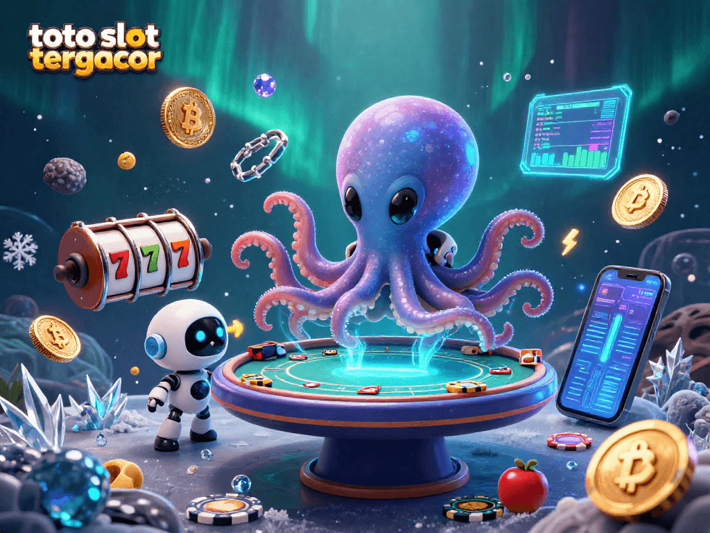 Play thrilling toto slot tergacor with vibrant alien characters and cosmic casino elements in this 3D illustration.