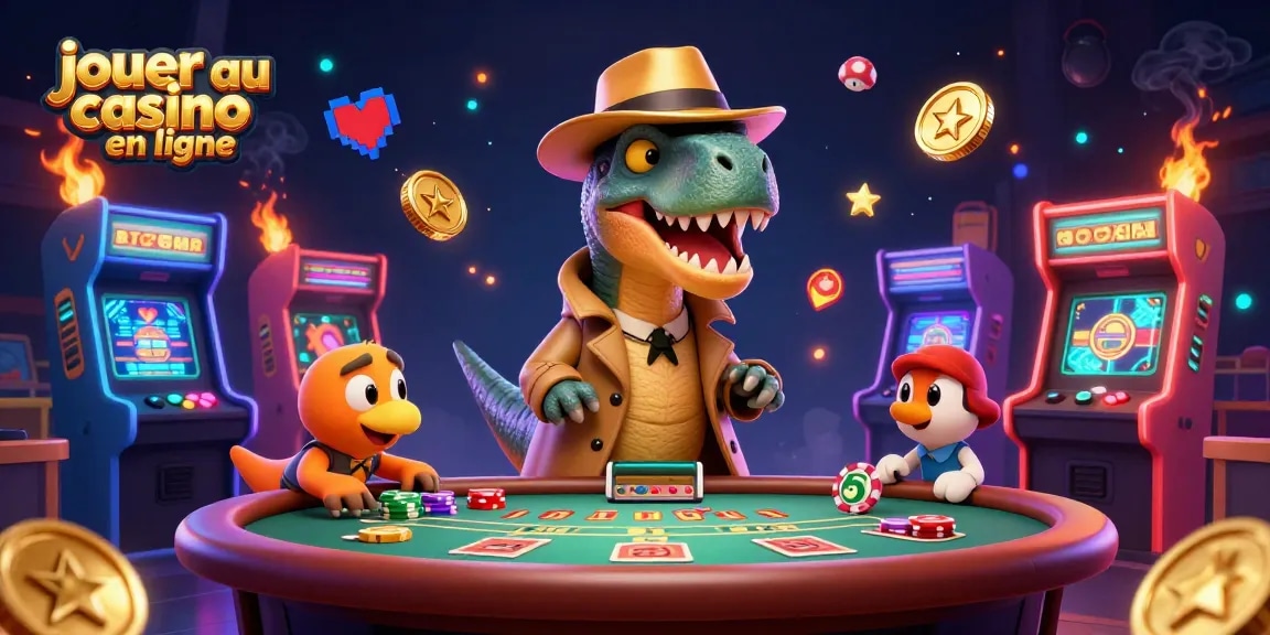 Jouer au casino en ligne avec un velociraptor, un pit boss et des jeux animés.