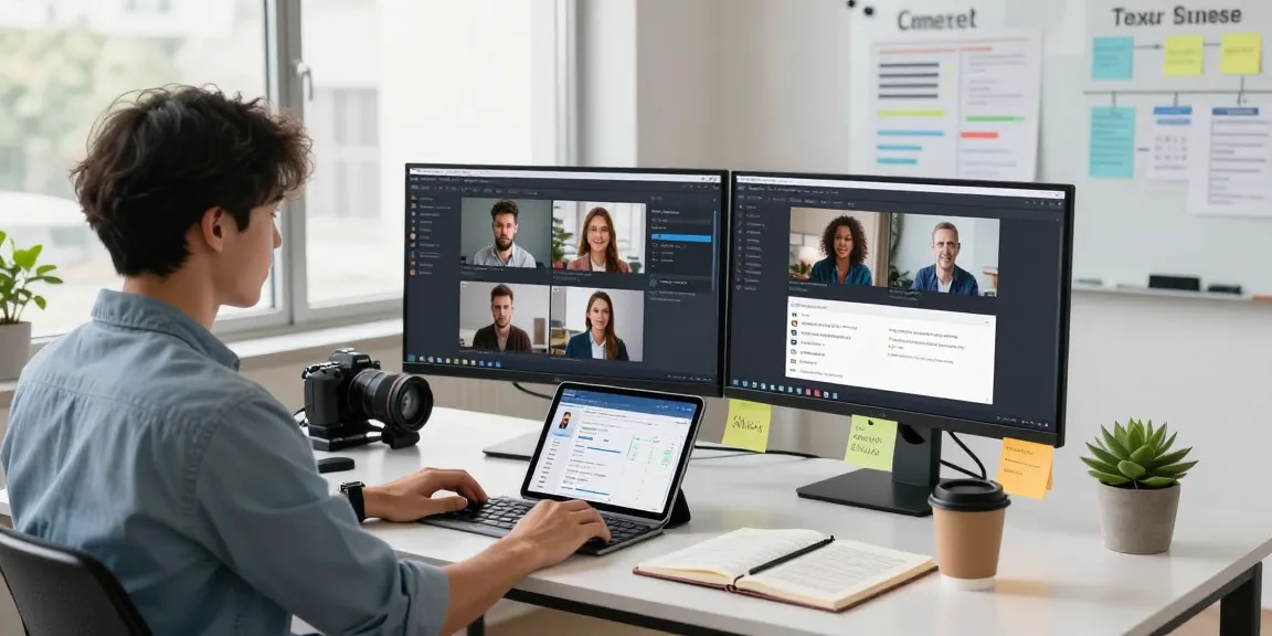 Content moderation workspace featuring an AI image detector in action, showcasing analytics on dual screens.