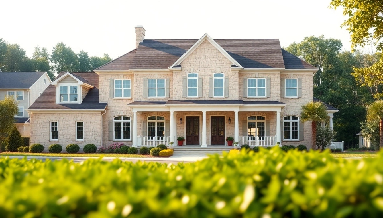 A beautiful Sharon Custom Colonial New Build displayed with elegant landscaping and intricate details.