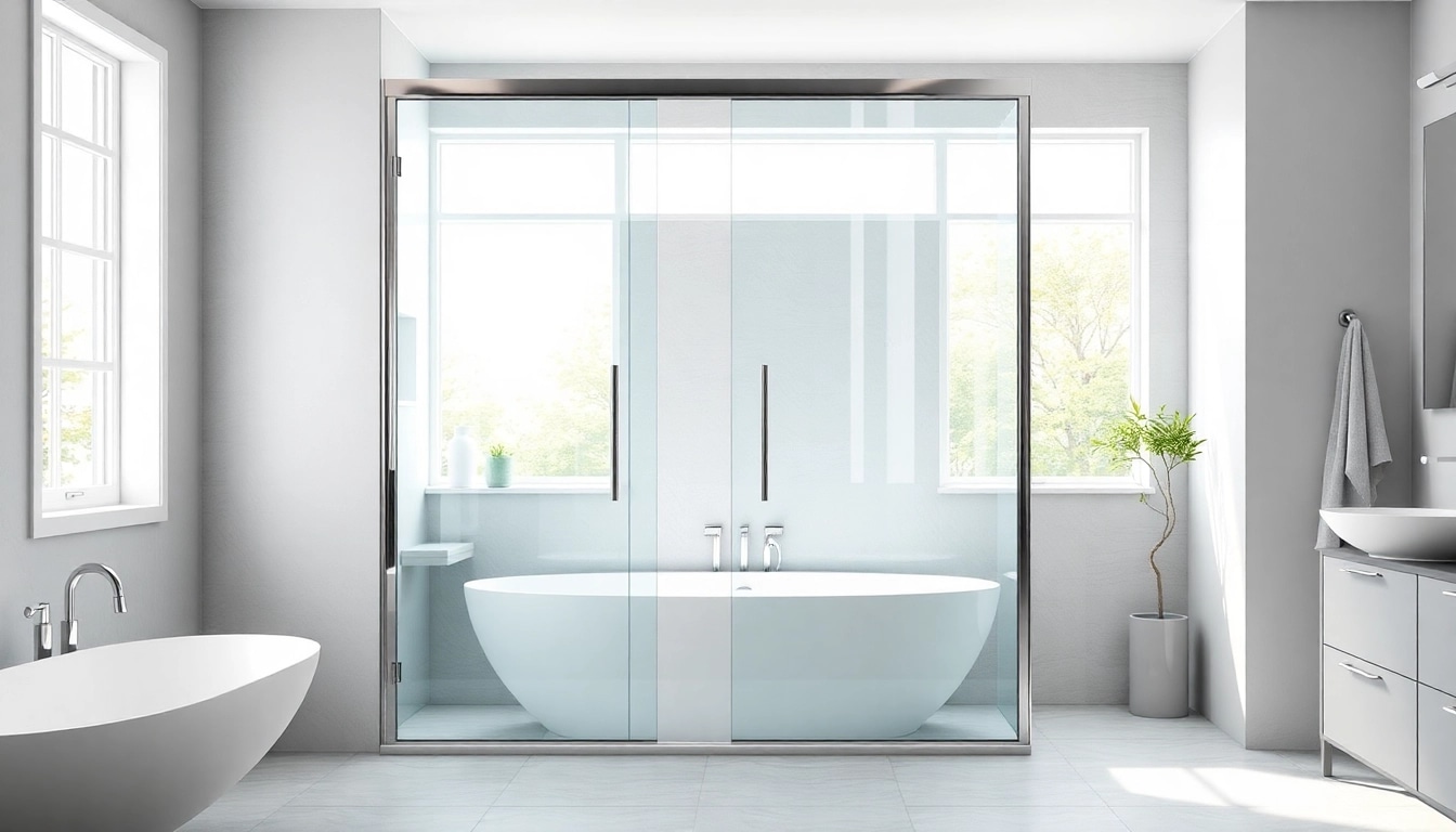 Showcase of glass shower doors highlighting sleek design in a modern bathroom.