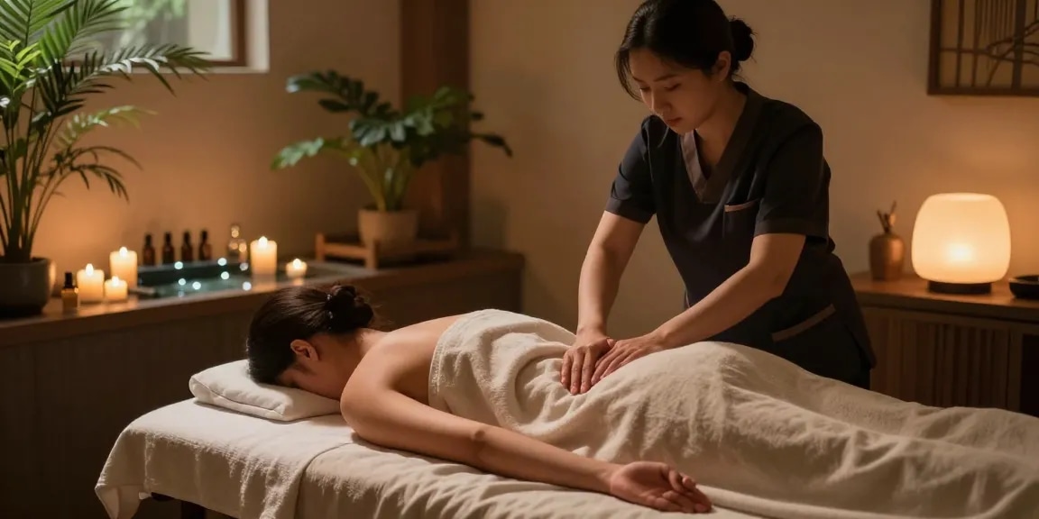 Relaxing Swedish massage therapy session showcasing a tranquil spa environment with soothing elements for full relaxation