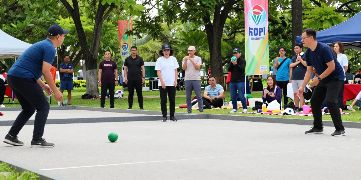 Pertandingan petanque di fopikotabitung.org dengan pemain beragam dan suasana ceria di taman