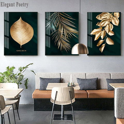 Abstract Golden Plant Leaves Wall Art