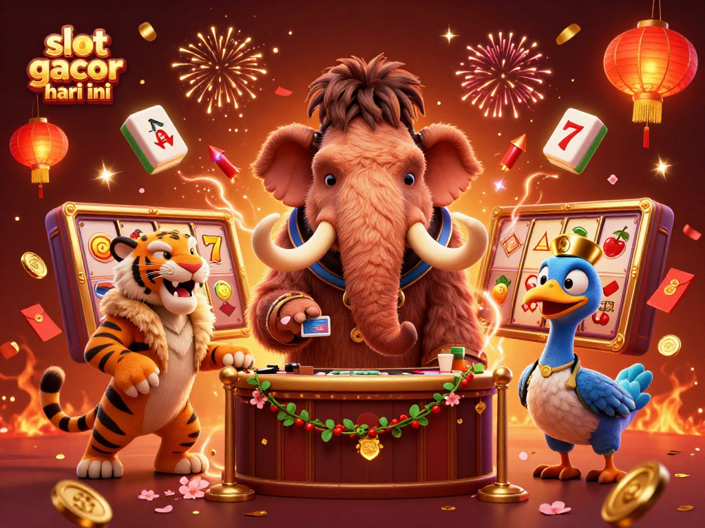 Experience slot gacor hari ini excitement with a vibrant 3D casino scene featuring dynamic characters and game elements.