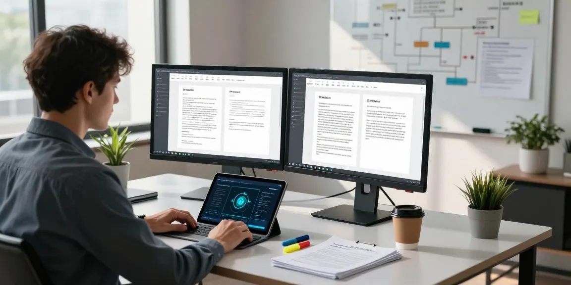 Expert professional detecting fake PDF documents in a modern workspace with advanced technology.