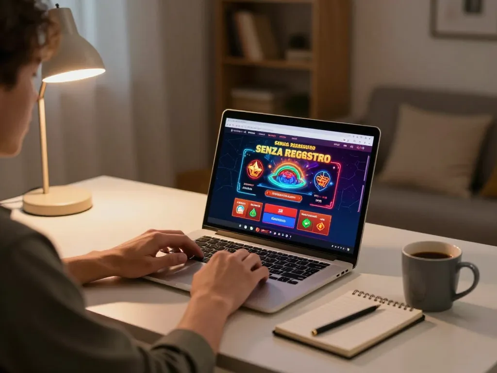 Player engaging with casino senza registrazione on laptop, showcasing immediate gaming experience.