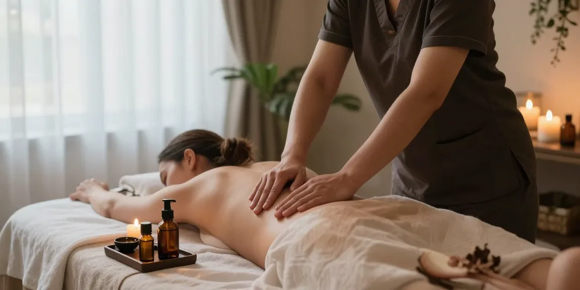 Swedish massage therapy session with soothing oils and ambient light.