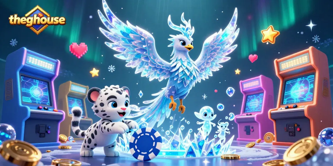 Experience thegbhouse's vibrant 3D casino scene with a playful ice phoenix and poker chip!