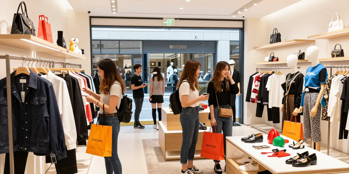 High-quality 레플리카 clothing showcased in a modern retail store with shoppers exploring stylish selections.