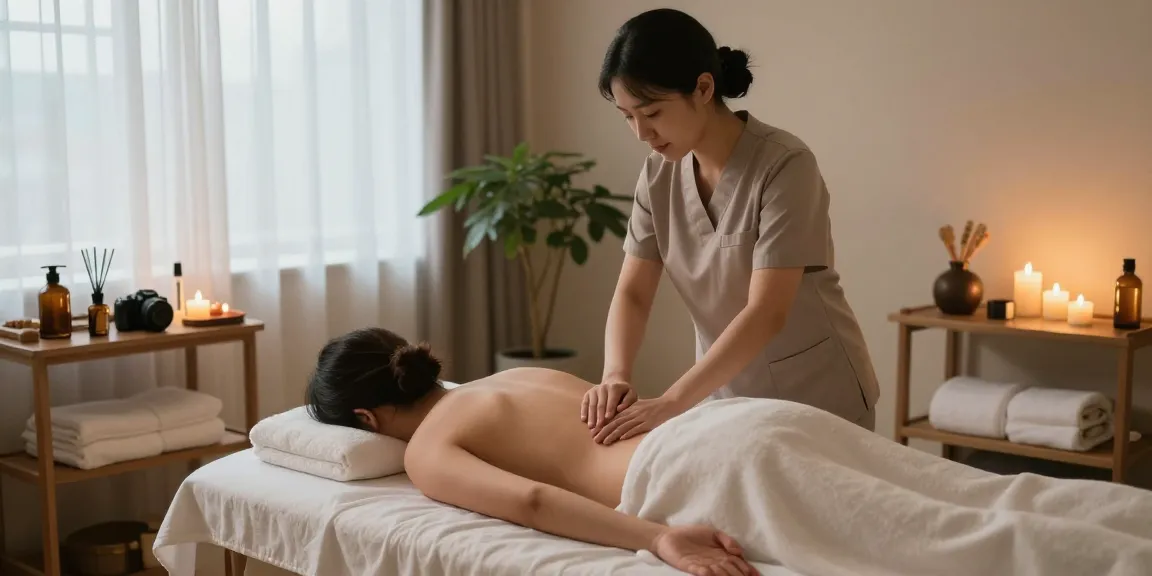 Restorative 창원마사지 treatment in a serene spa setting with calming essential oils and soft lighting.