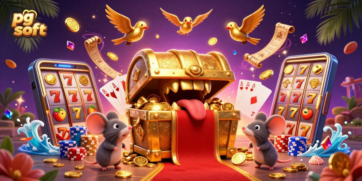 Play pg soft slots with a vibrant 3D scene featuring rich treasures and dynamic game elements.