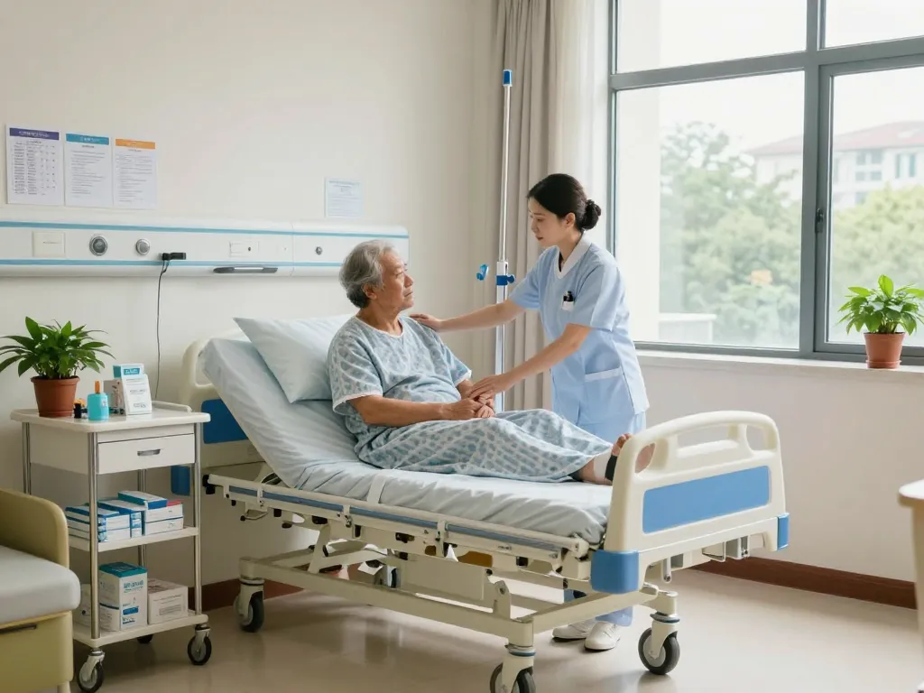 Modern giường bệnh nhân in a hospital room, equipped for patient comfort and care.