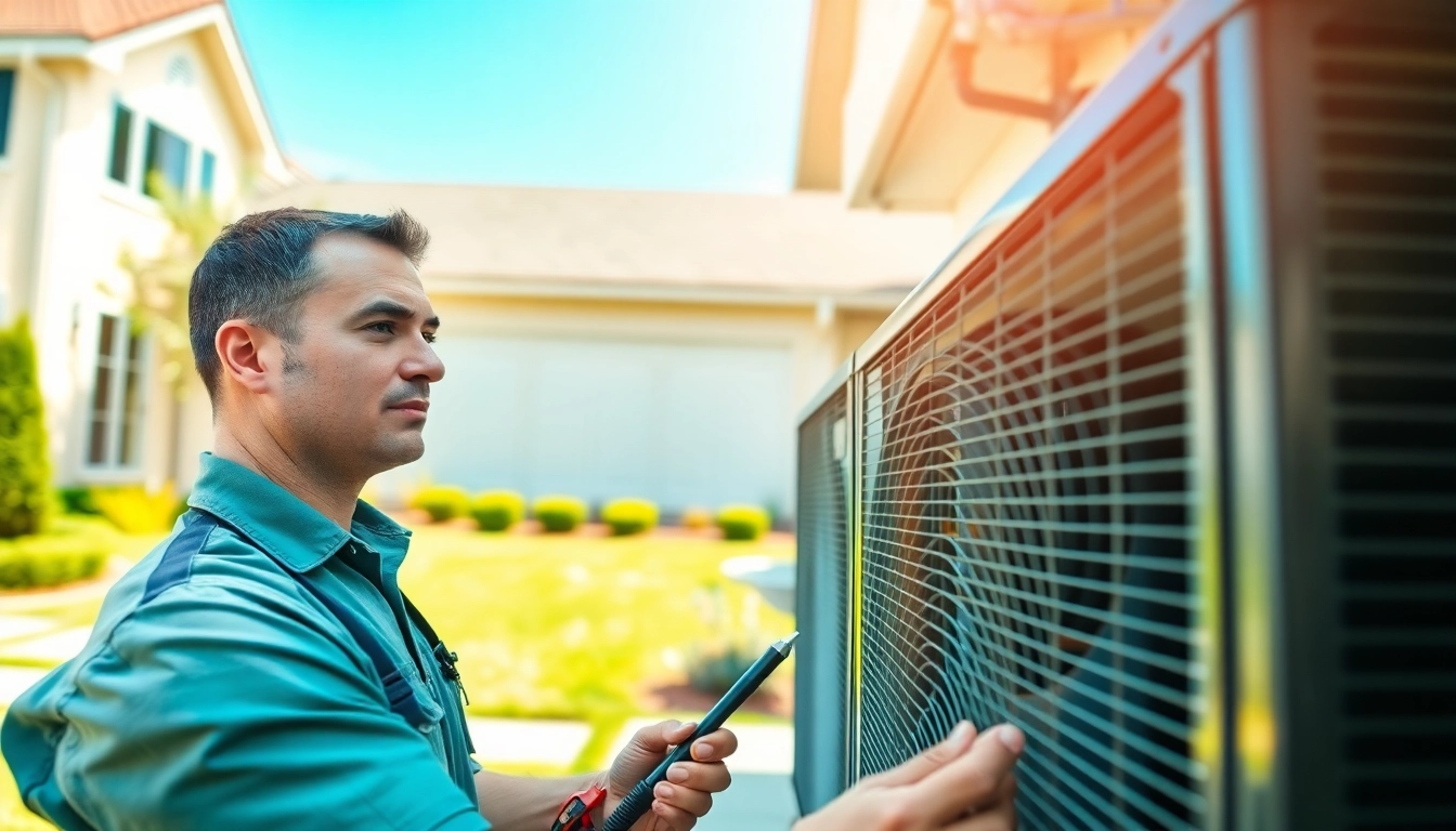 HVAC company Canada technician expertly servicing an air conditioning unit in a bright home environment.