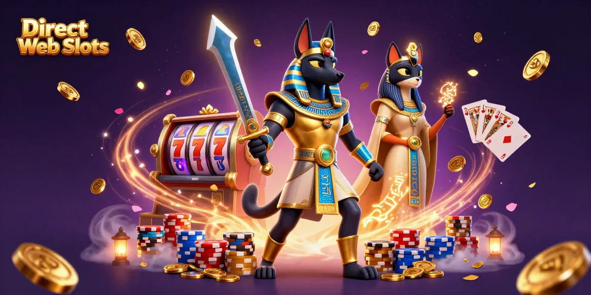 Experience thrilling gameplay with Direct Web Slots and dynamic 3D characters in an Egyptian-themed casino setting.