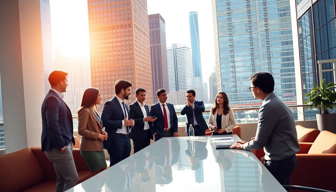 Explore job in Chicago opportunities as professionals network in a vibrant office setting.