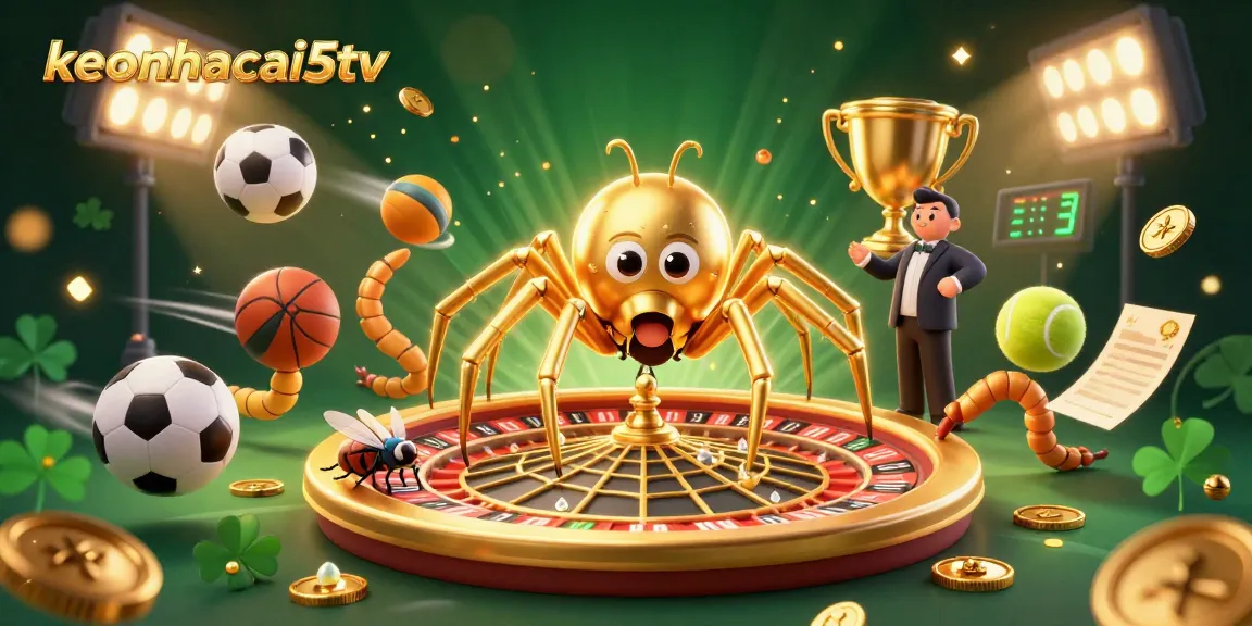 Engage in lively sports betting with keonhacai5tv's thrilling 3D illustration showcasing a roulette wheel and dynamic sports elements.