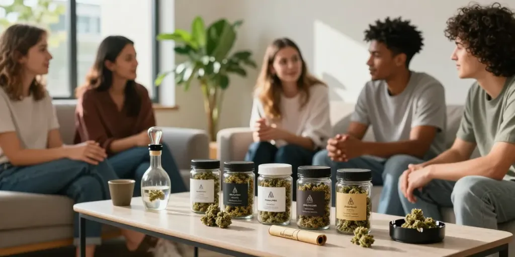 Engaging Alien Labs cannabis lifestyle gathering showcasing premium flower and vaporizers.