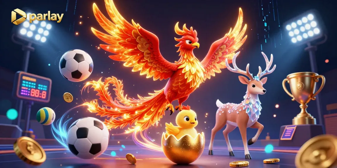 Engage with parlay betting as the phoenix soars above dynamic sports elements and vibrant scenes.
