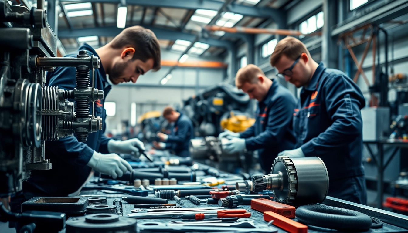 Technicians providing hydraulic repair services in a workshop, showcasing expertise and professionalism.