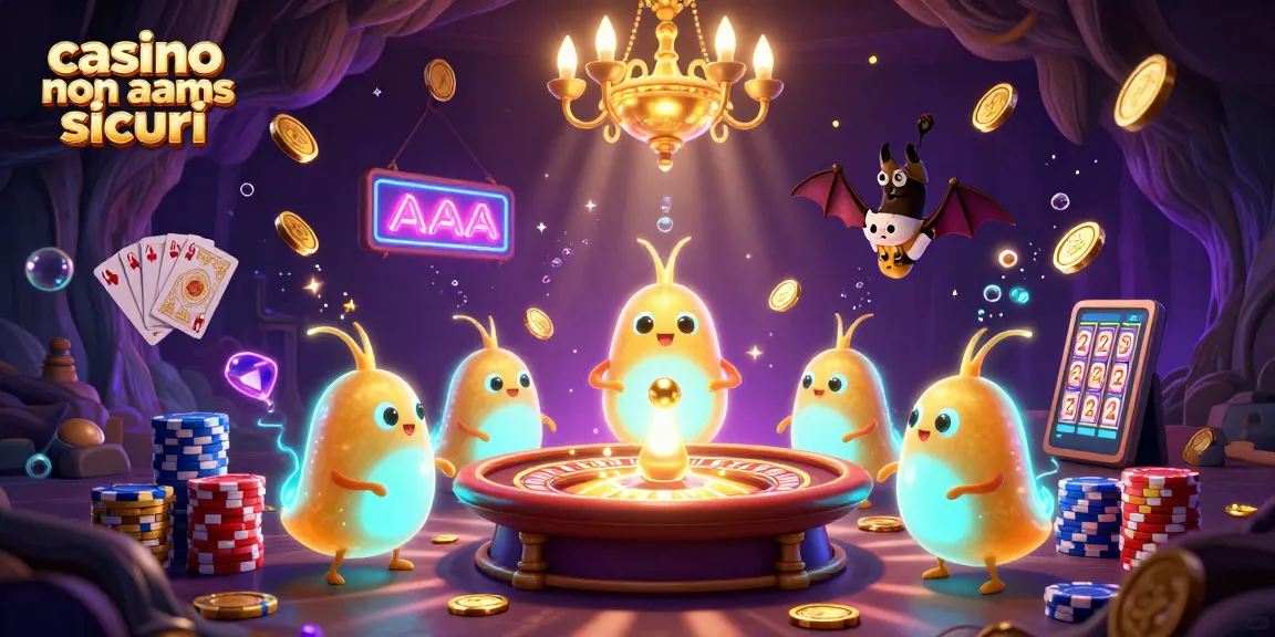 Gioca nei casino non AAMS sicuri con luci bioluminescenti e giochi scintillanti in un'illustrazione 3D vivace.