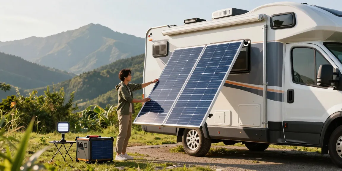 Flexible solar panel installation on an RV maximizing sunlight exposure.