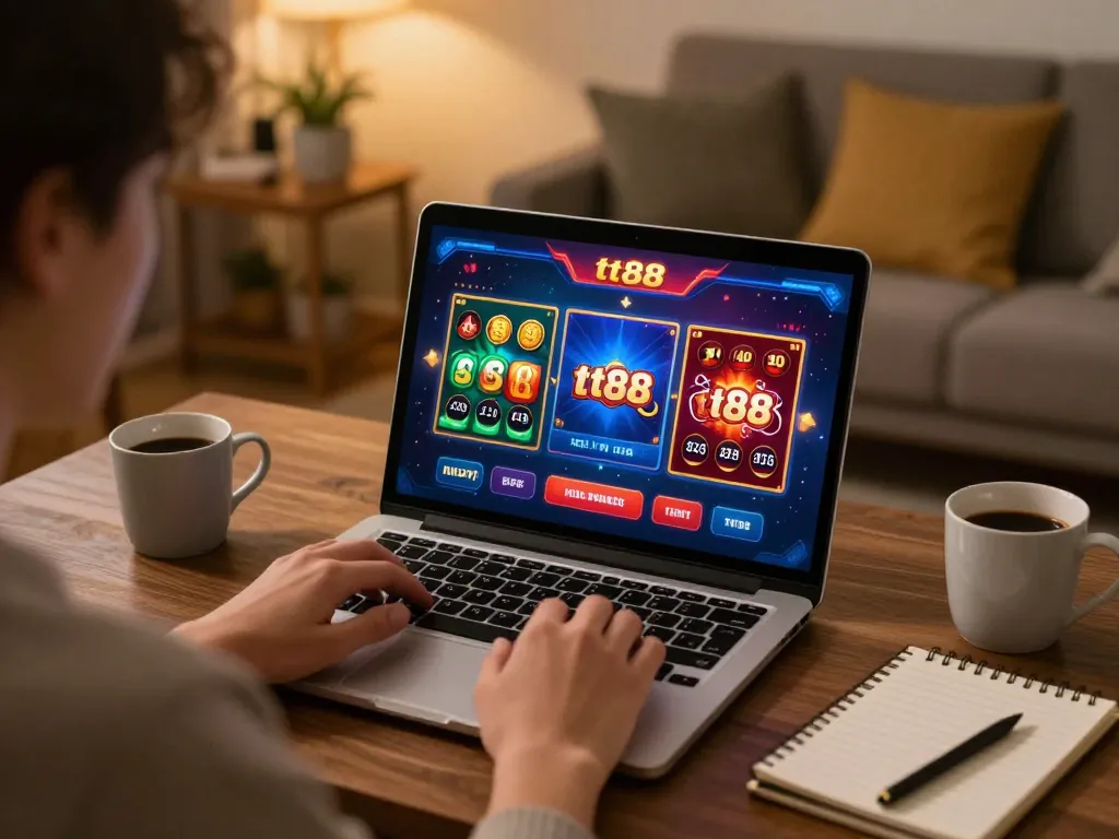Player engaging with the tt88 online casino interface, highlighting a responsible gaming atmosphere.