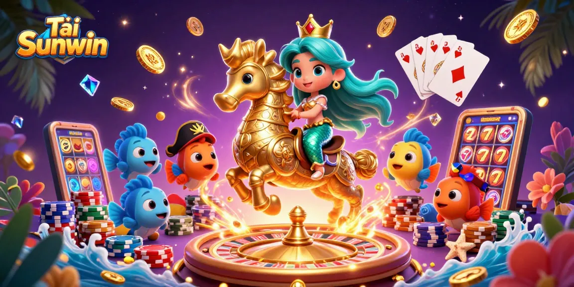 Tải Sunwin and enjoy thrilling casino adventures with our cartoon mermaid and seahorse fantasy.
