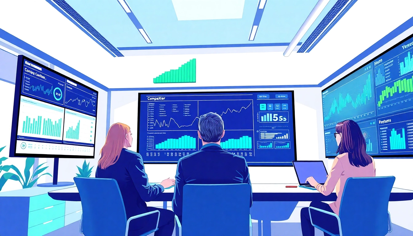 Utilizing AI for competitor analysis in a modern workplace with data visualization tools.