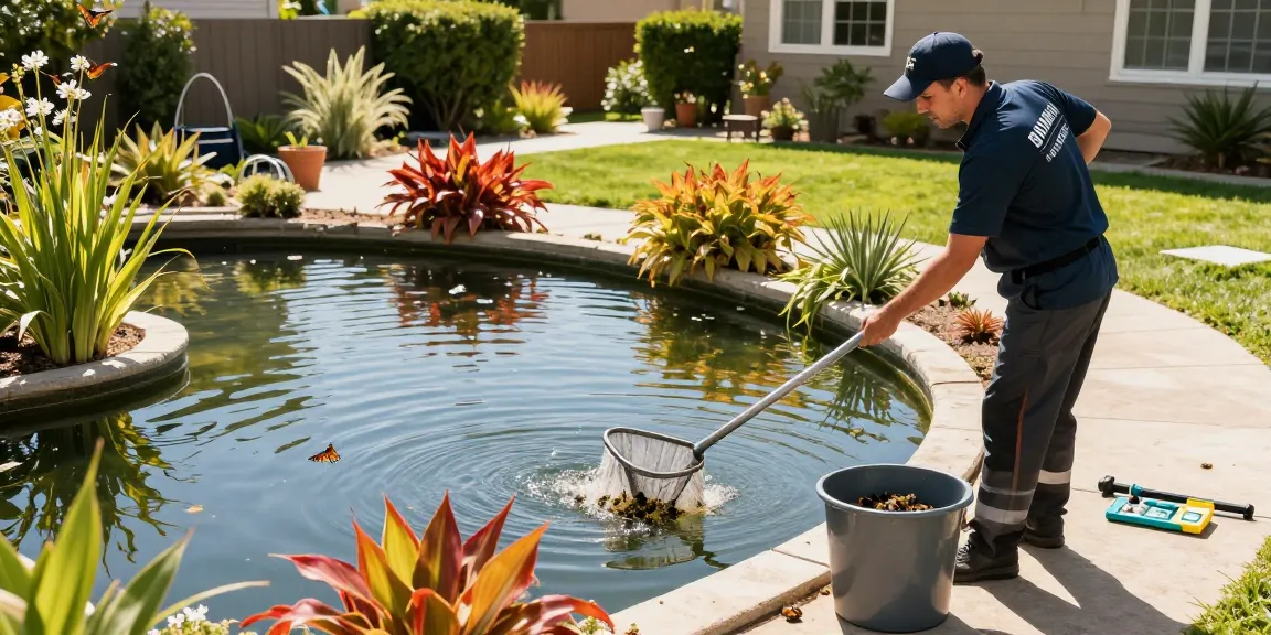 Professional Pond Cleaning Essex in action, ensuring clear and healthy water while maintaining garden aesthetics.