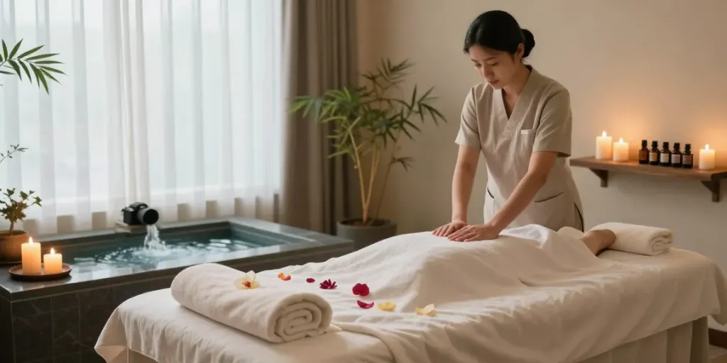 주안출장마사지 in a peaceful wellness spa setting with inviting decor and soothing ambiance.