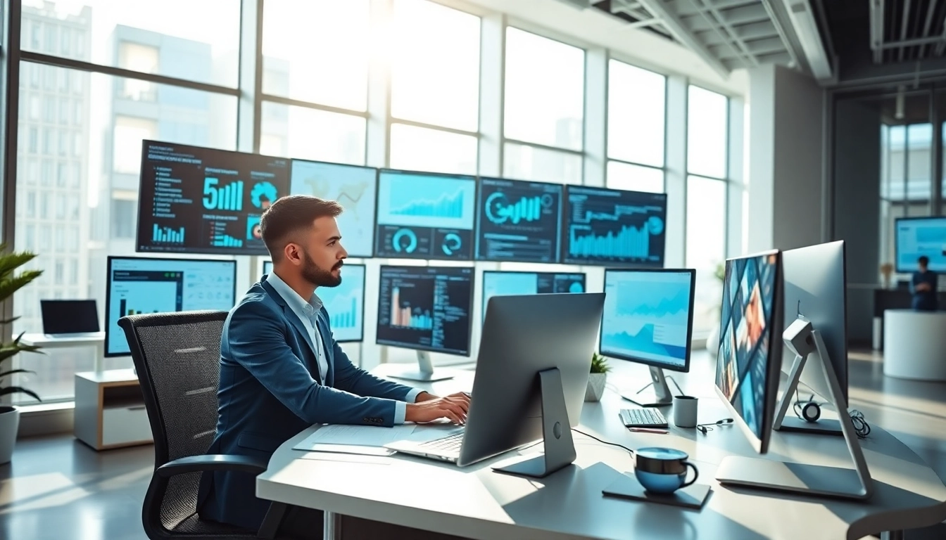 Implementing business technology solutions in a modern office environment with advanced tools.
