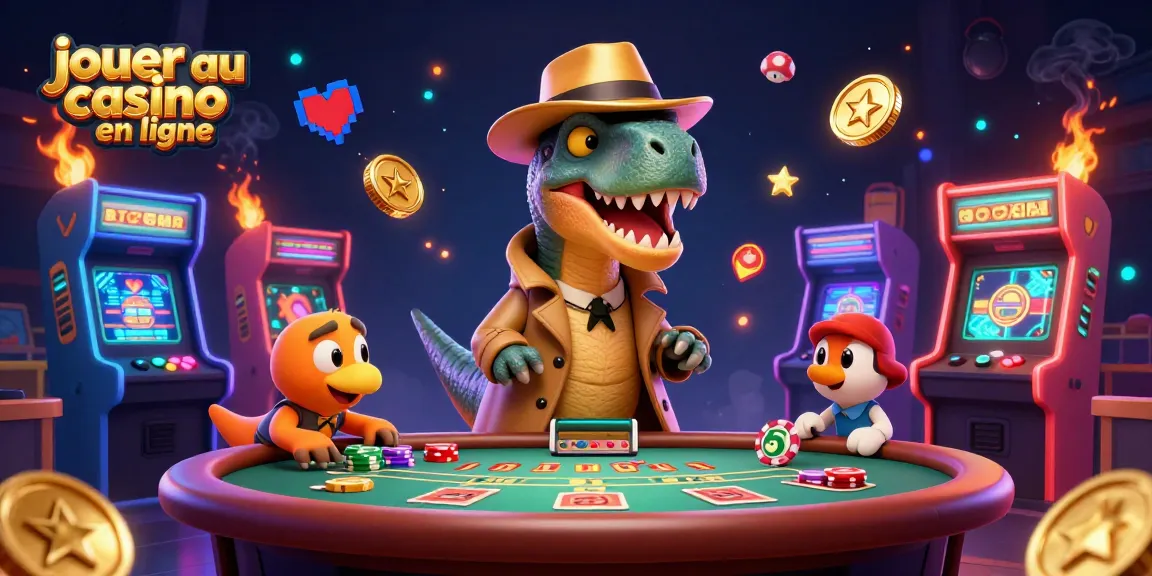 Jouer au casino en ligne avec un velociraptor, un pit boss et des jeux animés.