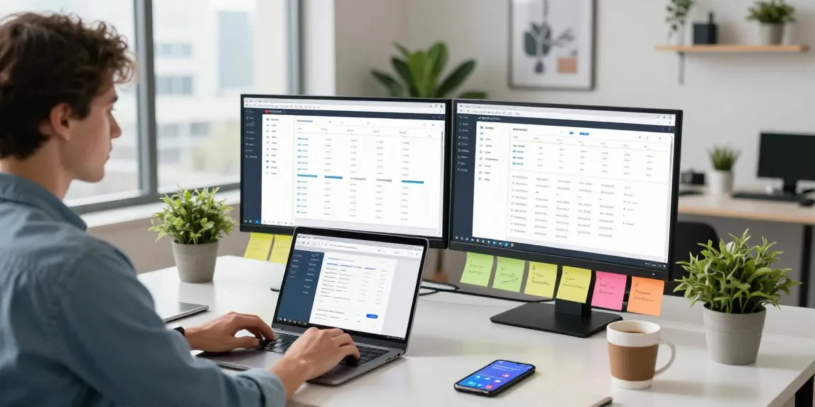 Reseller Hosting en México in a modern office workspace showing analytics and tools for tech entrepreneurs.