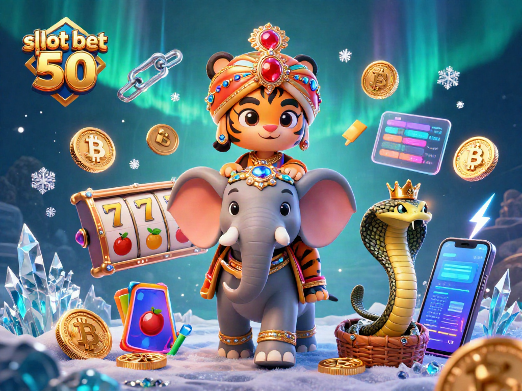 Experience the thrill of slot bet 50 with vibrant casino elements and enchanting characters.