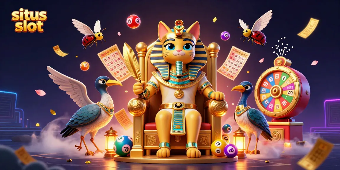 Engage in exciting gameplay at situs slot with vibrant elements like spinning prize wheels and lottery balls.