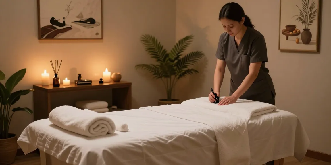 1인샵 massage therapy room with serene setup, calming ambiance, and soothing decorations.