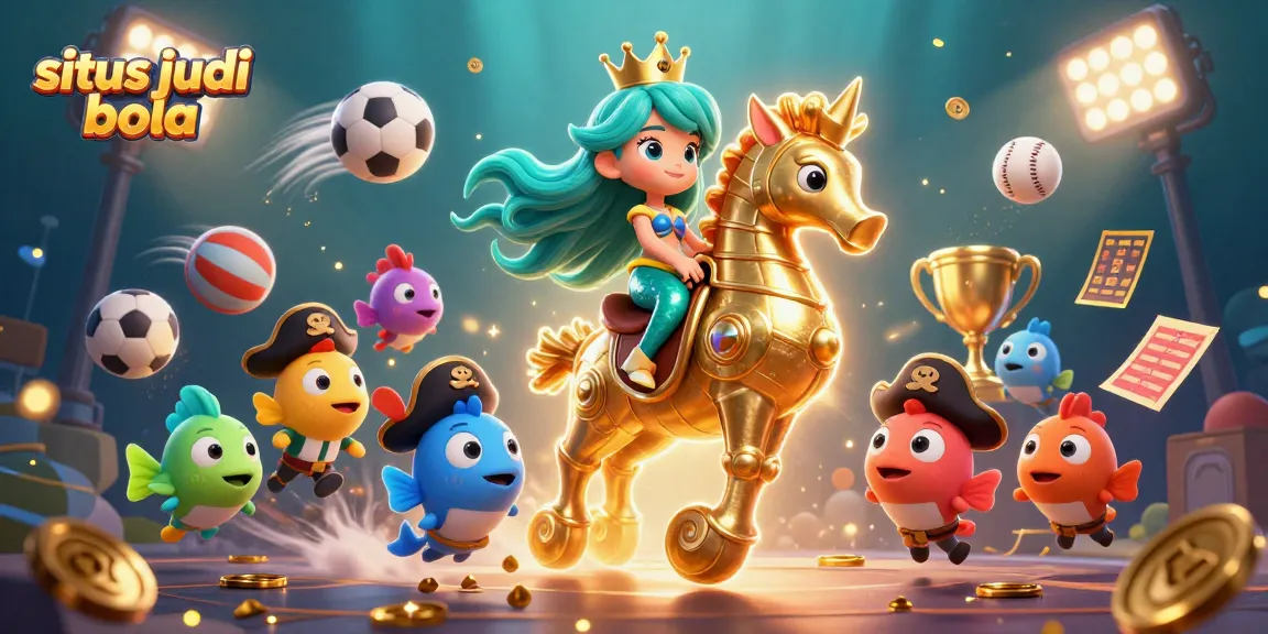 Engage in situs judi bola with animated characters in vibrant underwater sports betting scene