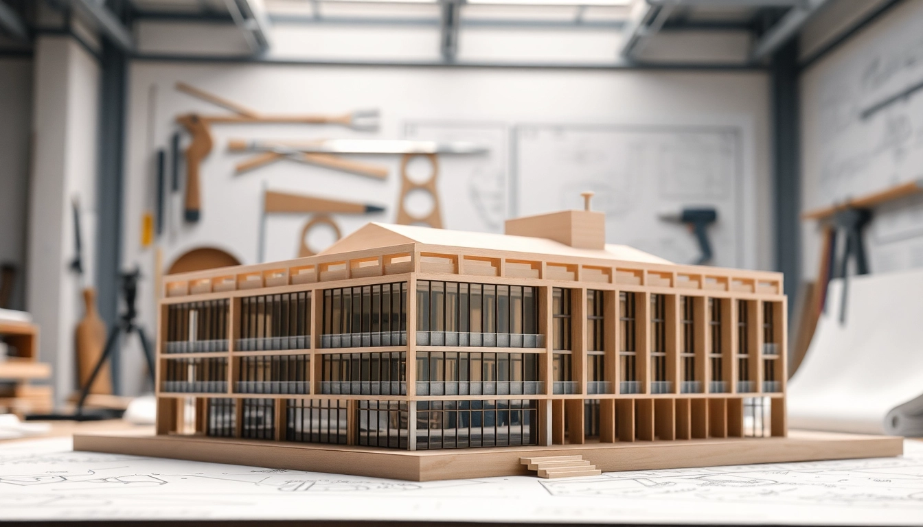 Architekturmodellbau Chemnitz: detail-rich architectural model in a studio setting.