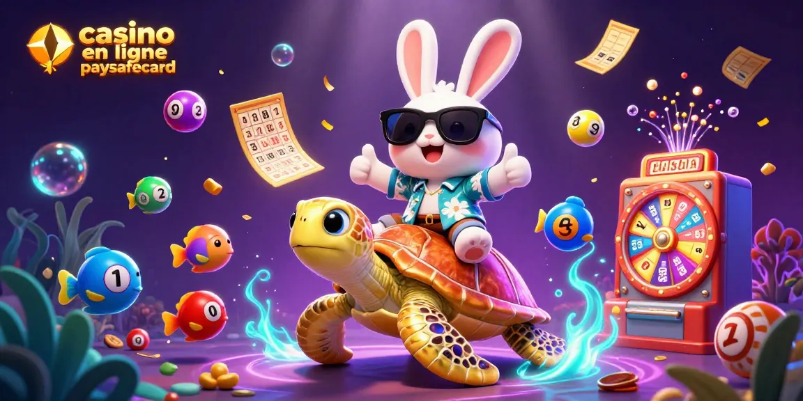 Découvrez le casino en ligne paysafecard avec un adorable lapin chanceux sur une tortue dorée.