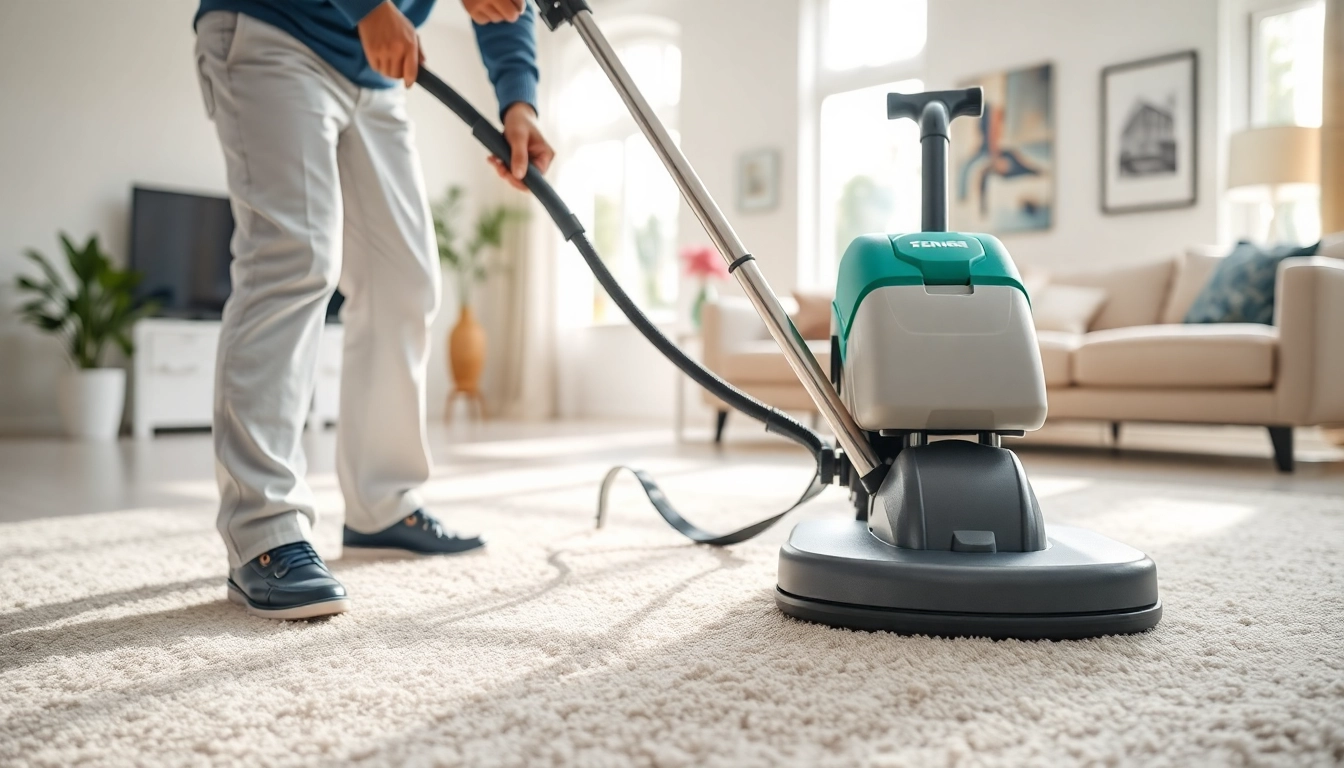 Find the best carpet cleaners near me in action, showcasing professional cleaning in a bright living room.