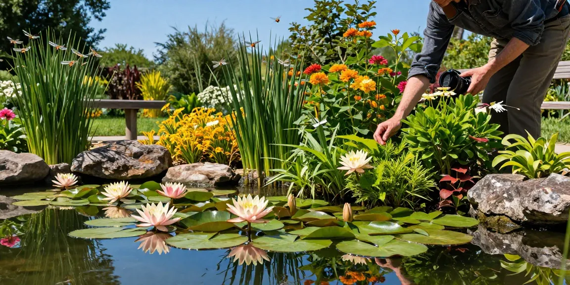 Stunning water lilies bloom in a serene garden pond, showcasing nature's beauty.